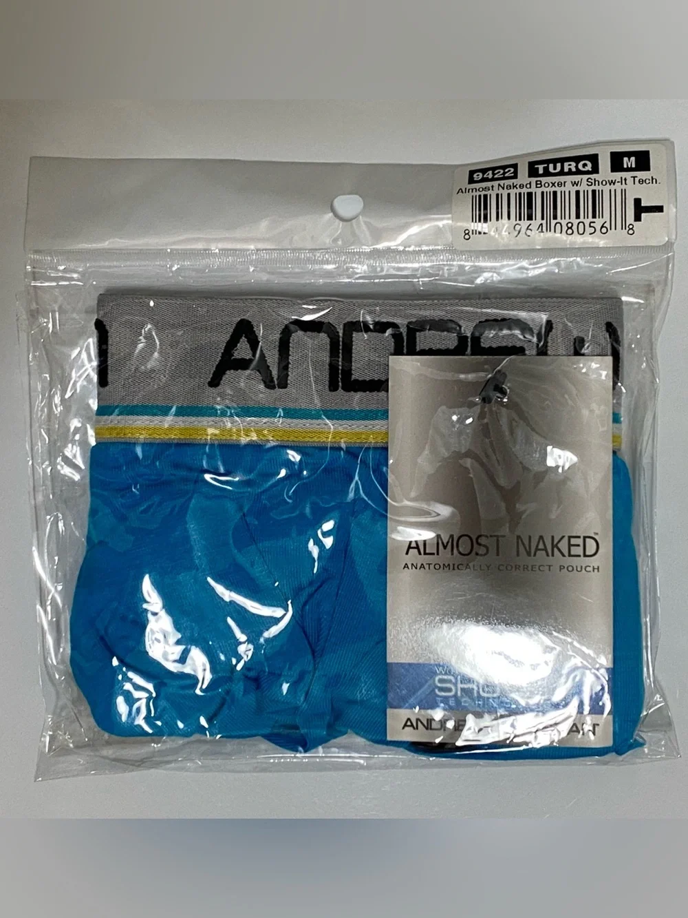 NWT! Andrew Christian Almost Naked Boxer w/Show-It Tech MED Turquoise